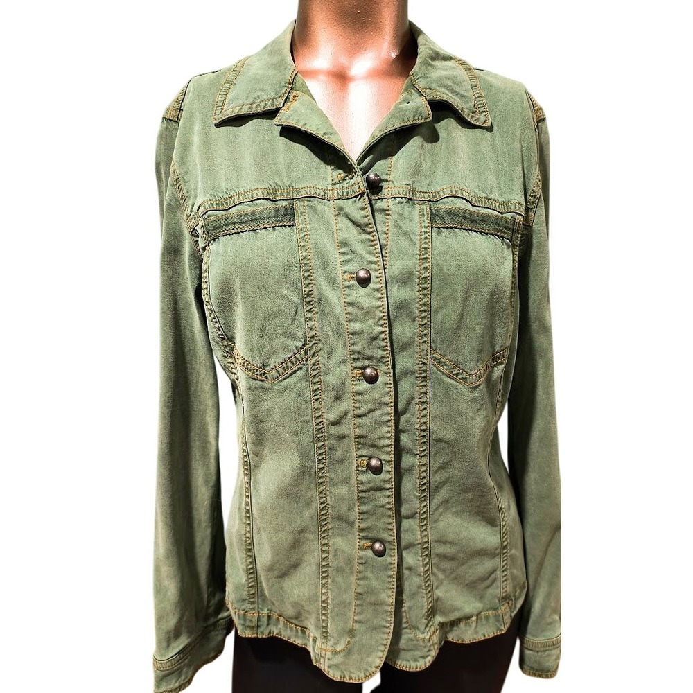 Barbara Lesser Fibers Women's‎ Green Cotton Blend Button Front Jacket Size S